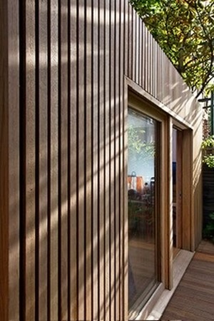 Detail of vertical timber slat cladding